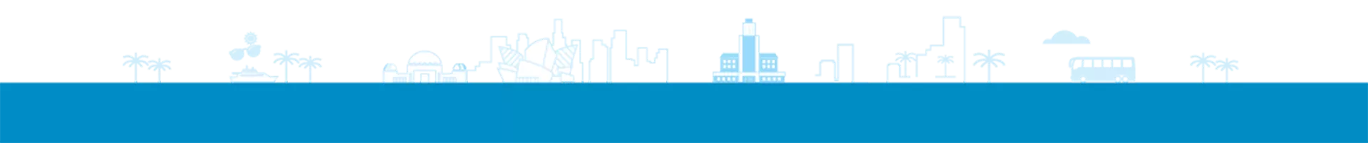 Solid blue 1920px rectangle. Outline of city structures on top of this rectangle